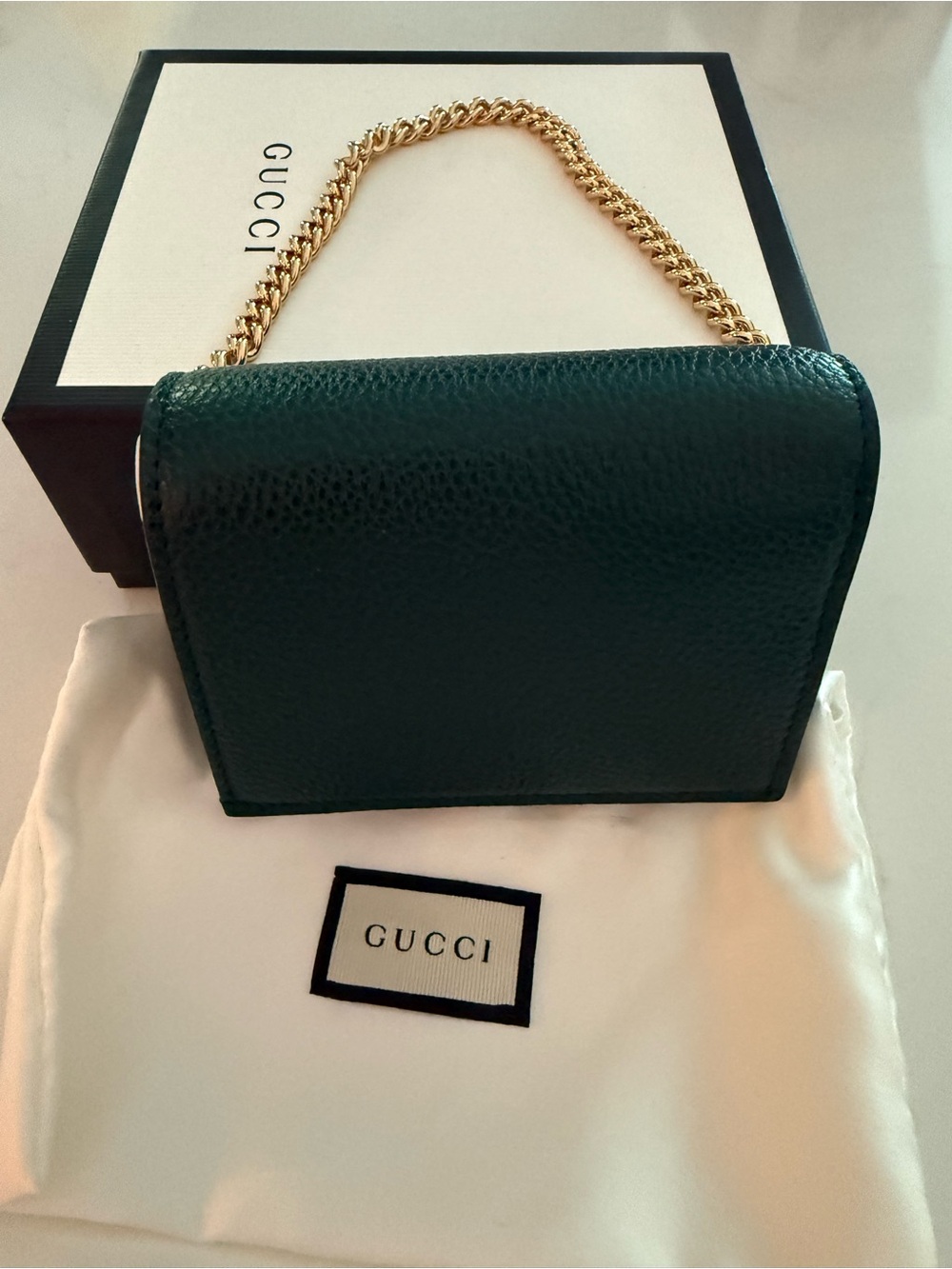 Gucci Zumi Leather Card Case Wallet with Gold Chain - Picture 3 of 11